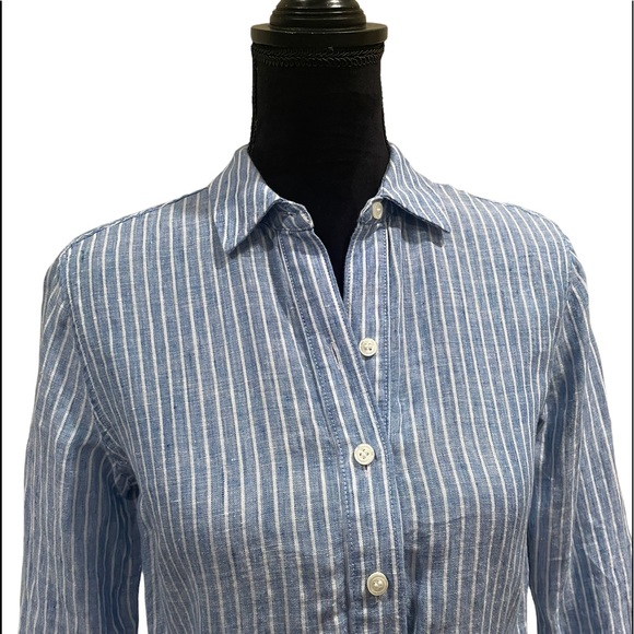 Lord & Taylor linen striped button front shirt blouse size petite extra small - Picture 2 of 11